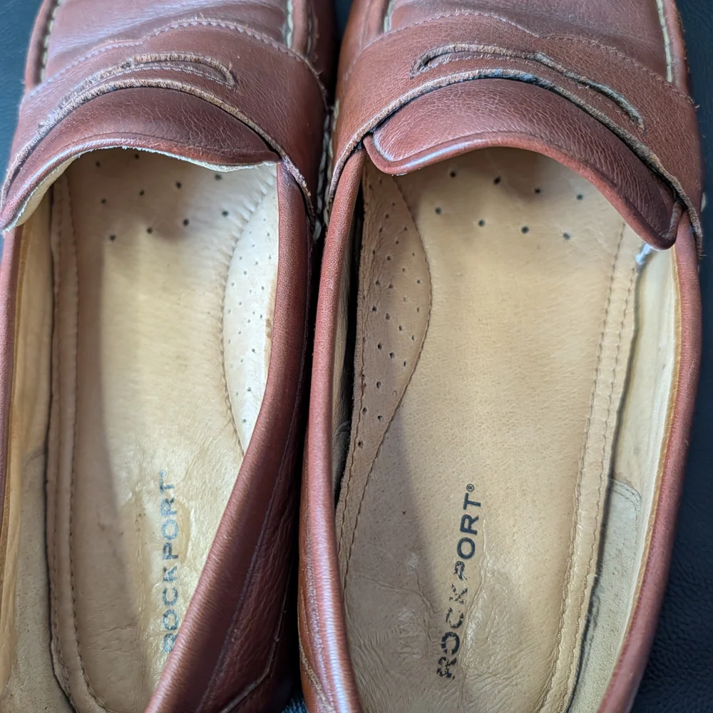 Rockport Men’s Brown Leather Penny Loafers 11W‎ Wide Comfort Dress Shoes